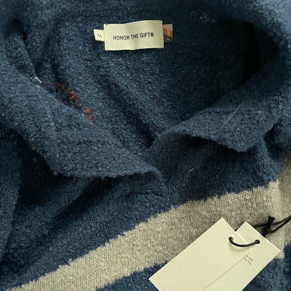 HONOR THE GIFT Sunrise Collared Sweater Blue Sz M Crop Embroidery Streetwear - Picture 5 of 5